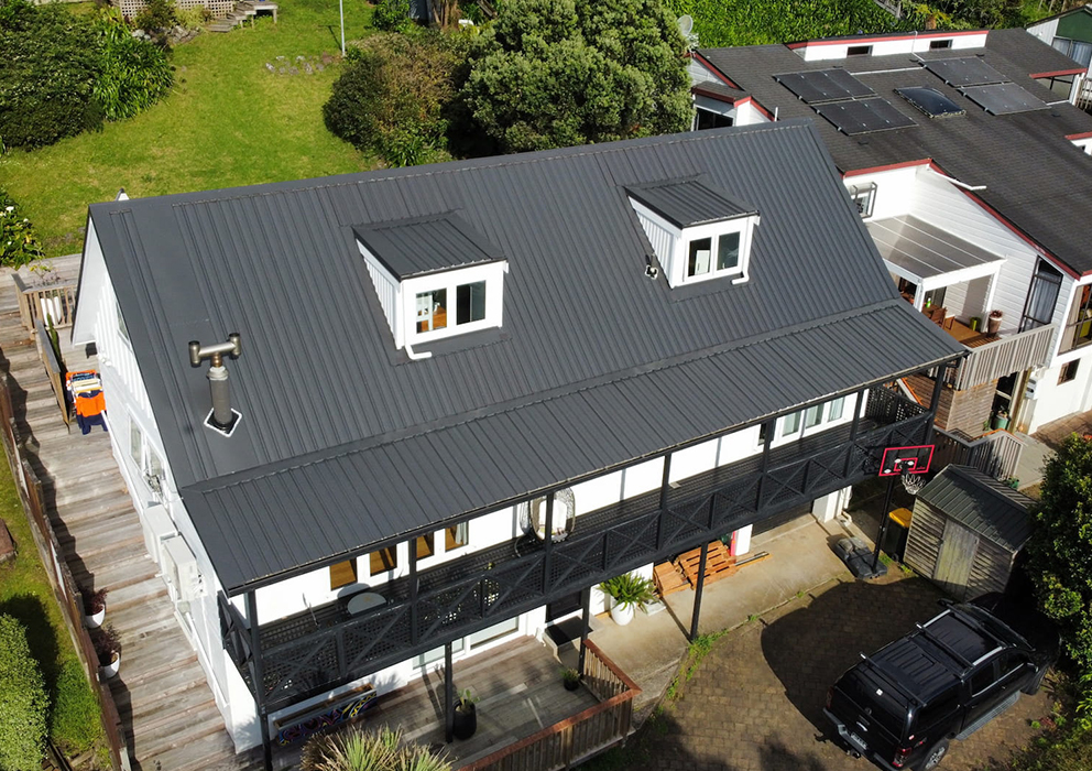 Aerial photograph of a new roof on a residential property.